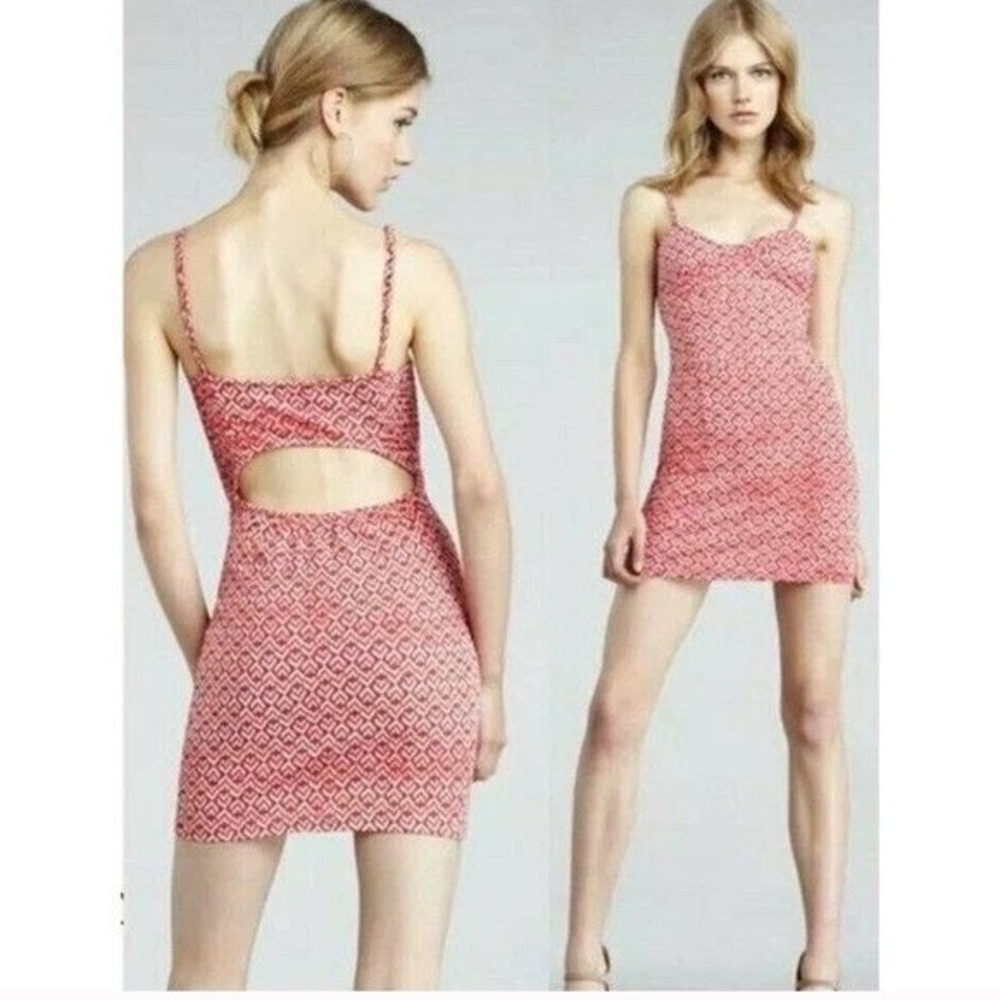 Free People Mini Dress Womens Medium Red White Geometric Boho Tunic Cottagecore